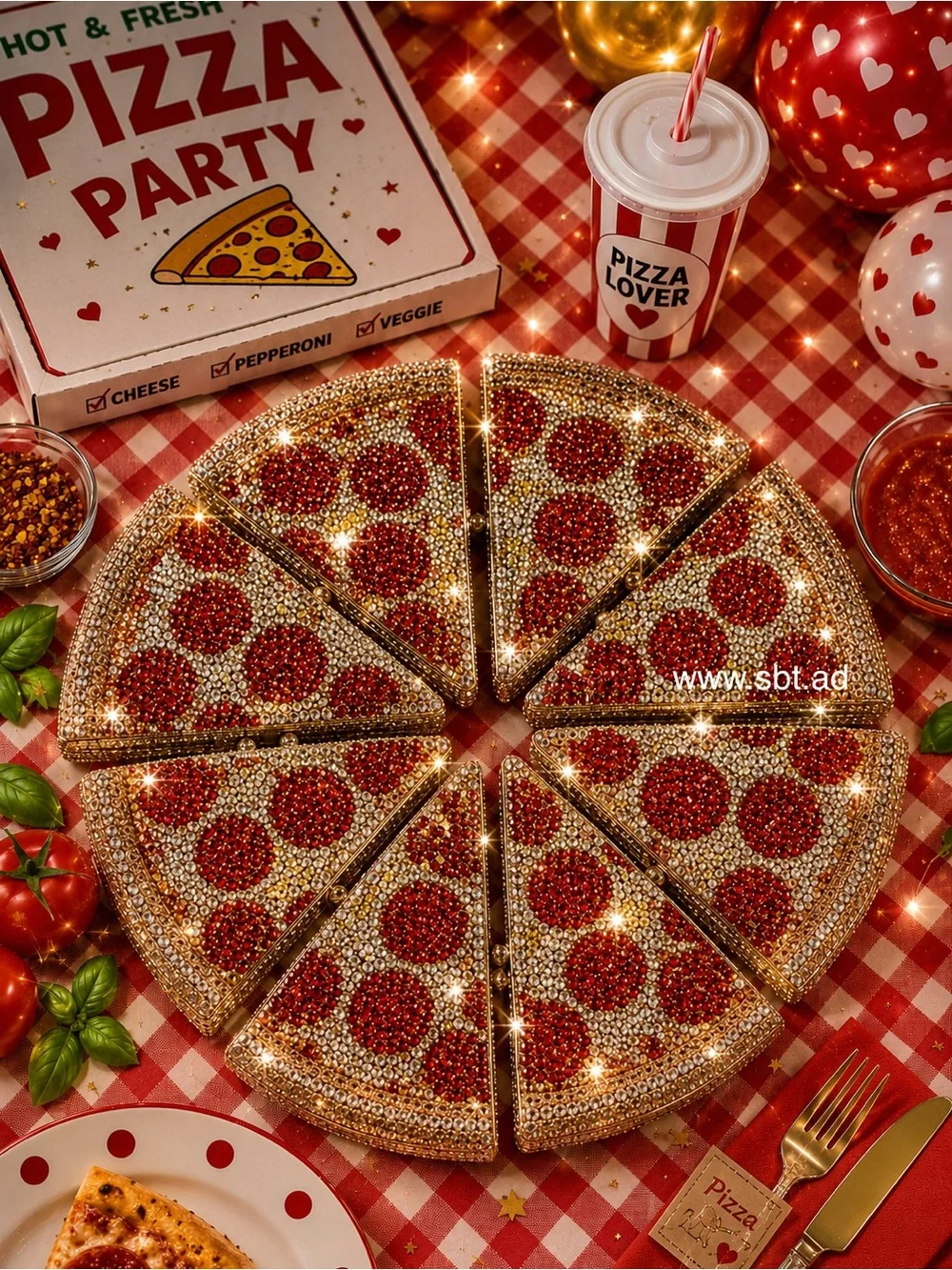 NWT Pizza Purse Made With Sparkling Bling Swarovski Crystal Rhinestones +Gift - Picture 6 of 8
